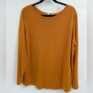 Chicos yellow bateau neck rayon pullover studded sweater long sleeve size xl